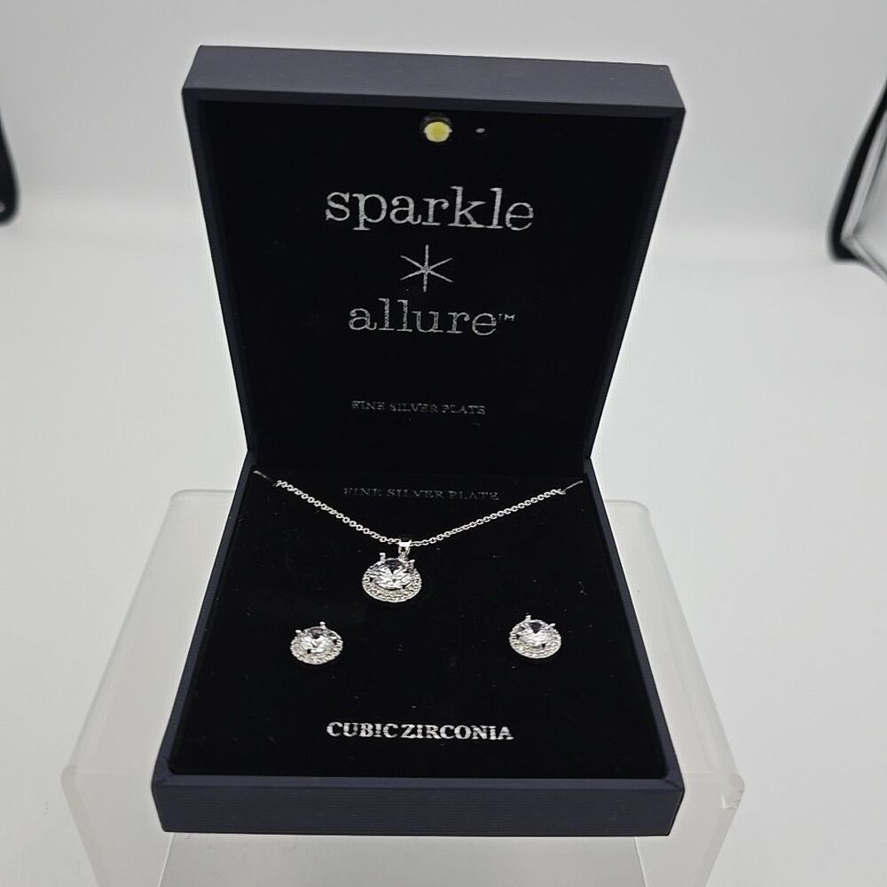 Sparkle Allure Cubic Zirconia/Sterling 3-Pc Set Pendant Necklace & Stud Earrings